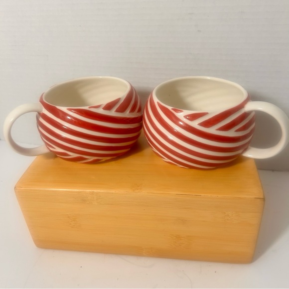 Starbucks Other - Starbucks Holiday Christmas Red Striped Ceramic Mugs Set of 2 Limited Edition